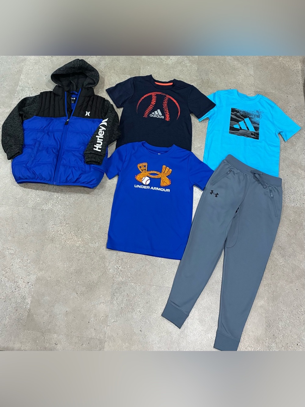 Boys UNDER ARMOUR/HURLEY Coat..Shirts & Jogger Sweatpants Lot, sz 7